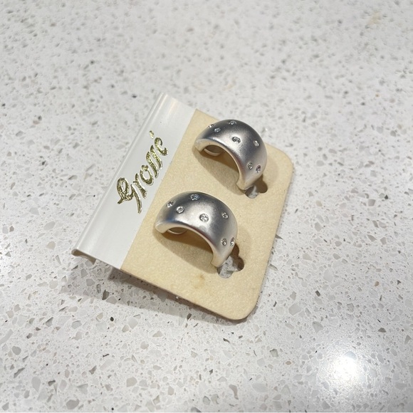 NWT Vintage Grossé Clip-On Hoop Earrings Silver With Crystals - Picture 5 of 6